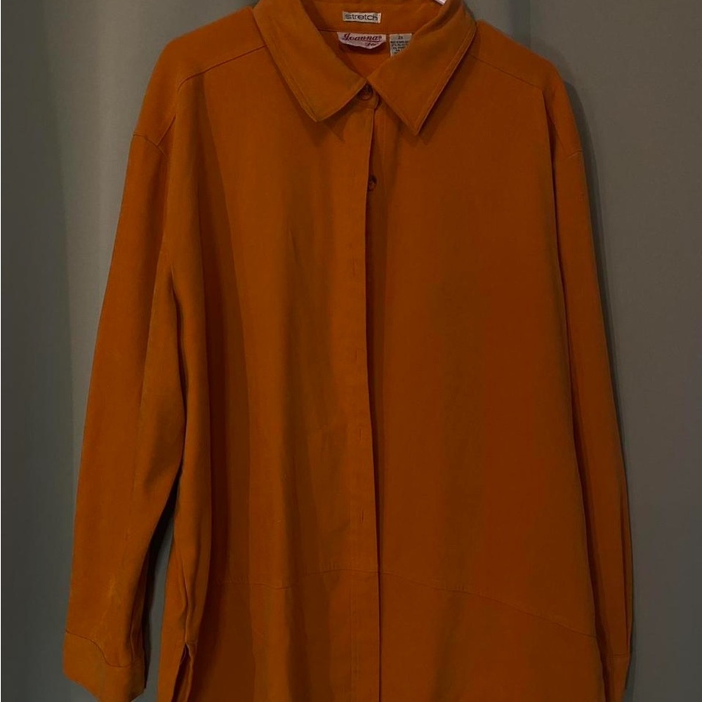 Anna Orange Stretch Button-Front Top